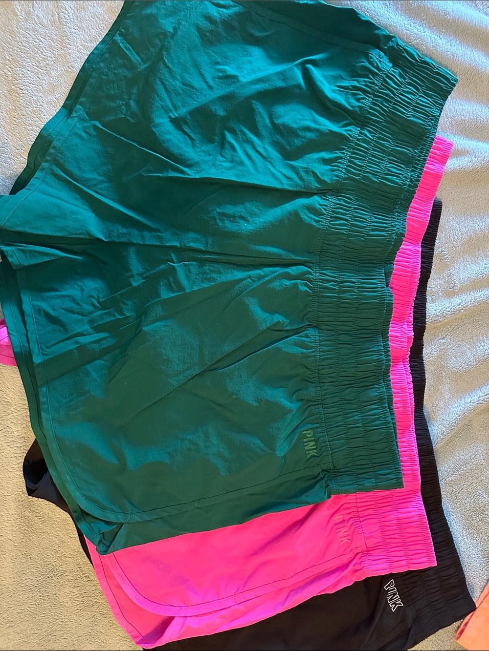 PINK Victoria's Secret Green, Pink & Black Athletic Shorts Set